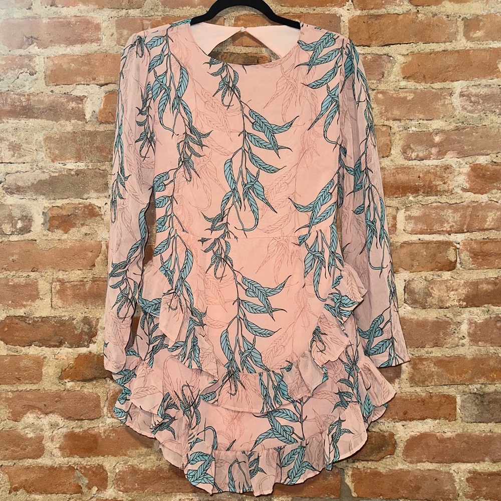 Halfisland, long sleeve pink patterned dress, US size large